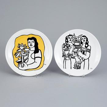 TALLRIKAR, 2 st, porslin, efter, Fernand Léger, Biot.