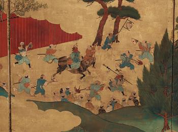 A Japanese six fold screen, Meiji period (1868-1912).