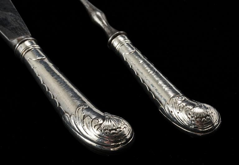 KNIV och GAFFEL, silver och stål, Jeremias Wallbom, Uddevalla, 1776-1807.