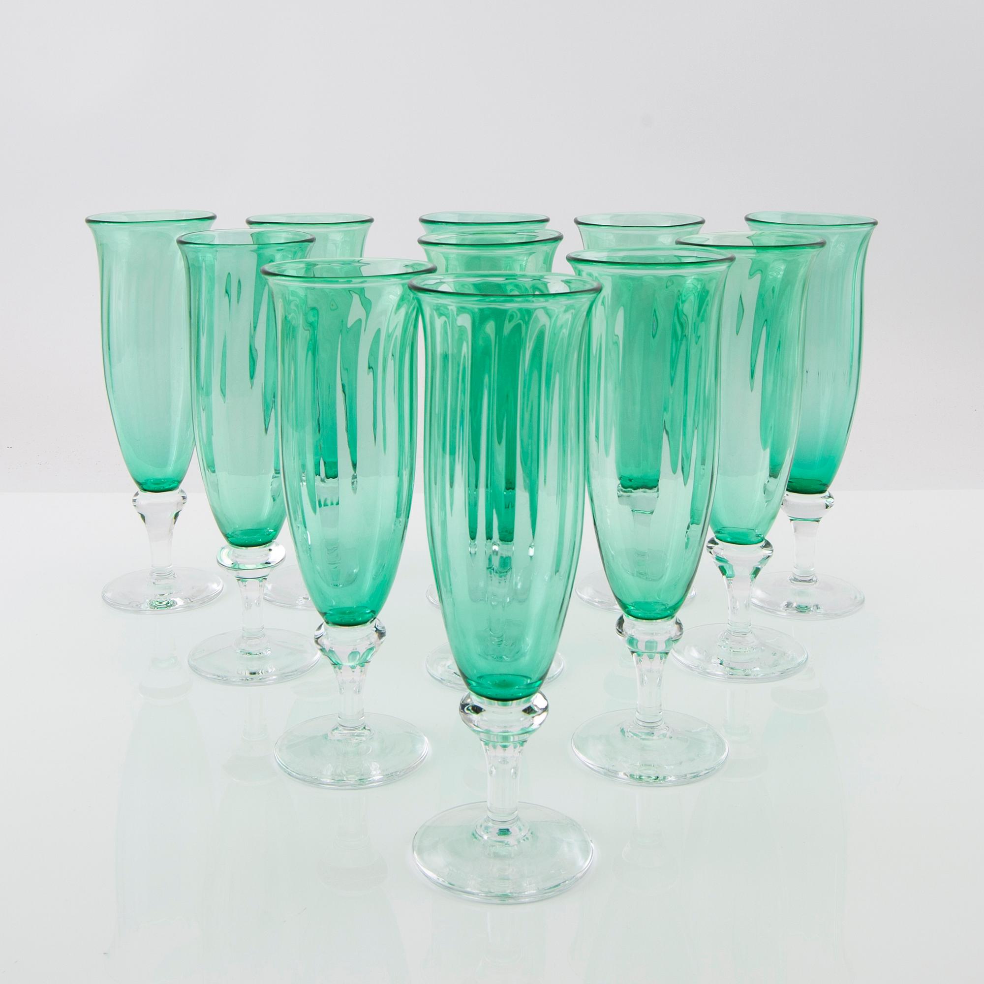 Wilke Adolfsson, champagneglas 11 st glas, Wilkes Studioglas Orrefors 1988.