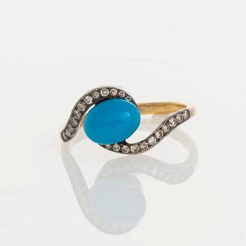 RING, guld (56), turkos, ca 2,0 ct, små diamanter totalt ca 0,50 ct. Ryska stämplar. Vikt ca 3,0 g.