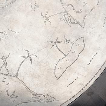 A Nils Fougstedt engraved pewter top table, Svenskt Tenn, Stockholm 1926.