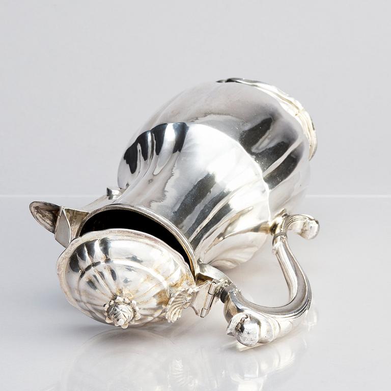 A Spanish 18th century Rococo silver coffee-pot, city mark of Barcelona. Unclear makers mark.