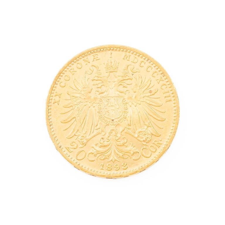 Gold coin, Austria-Hungary, 20 Corona, 1893.