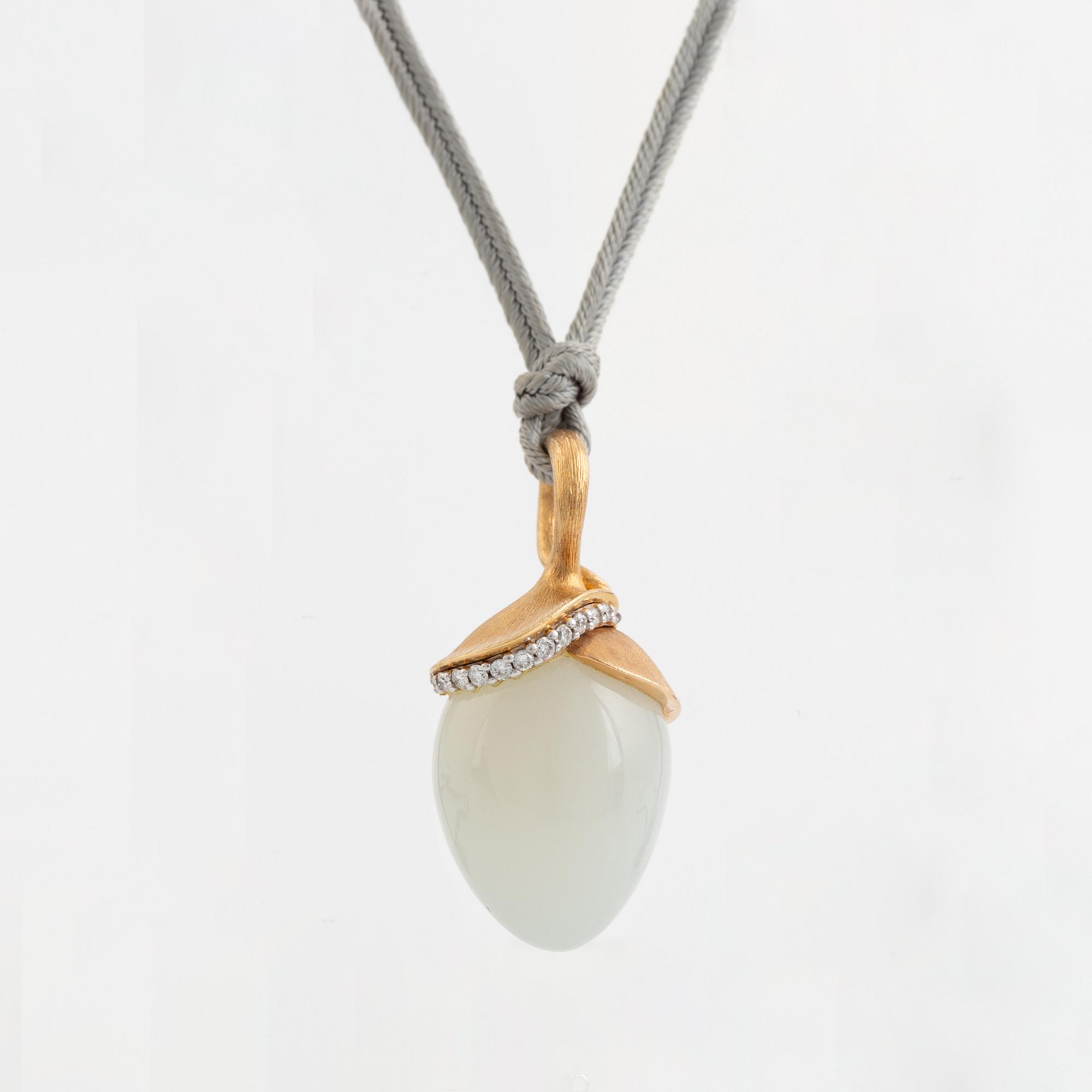 Ole Lynggaard, Charlotte Lynggaard, "Lotus" pendant, 18K gold with moonstone and brilliant cut diamonds.