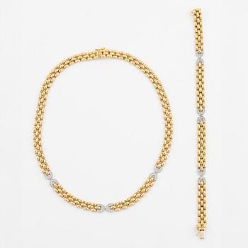 Collier och armband, Engelbert, 18K guld med briljantslipade diamanter.