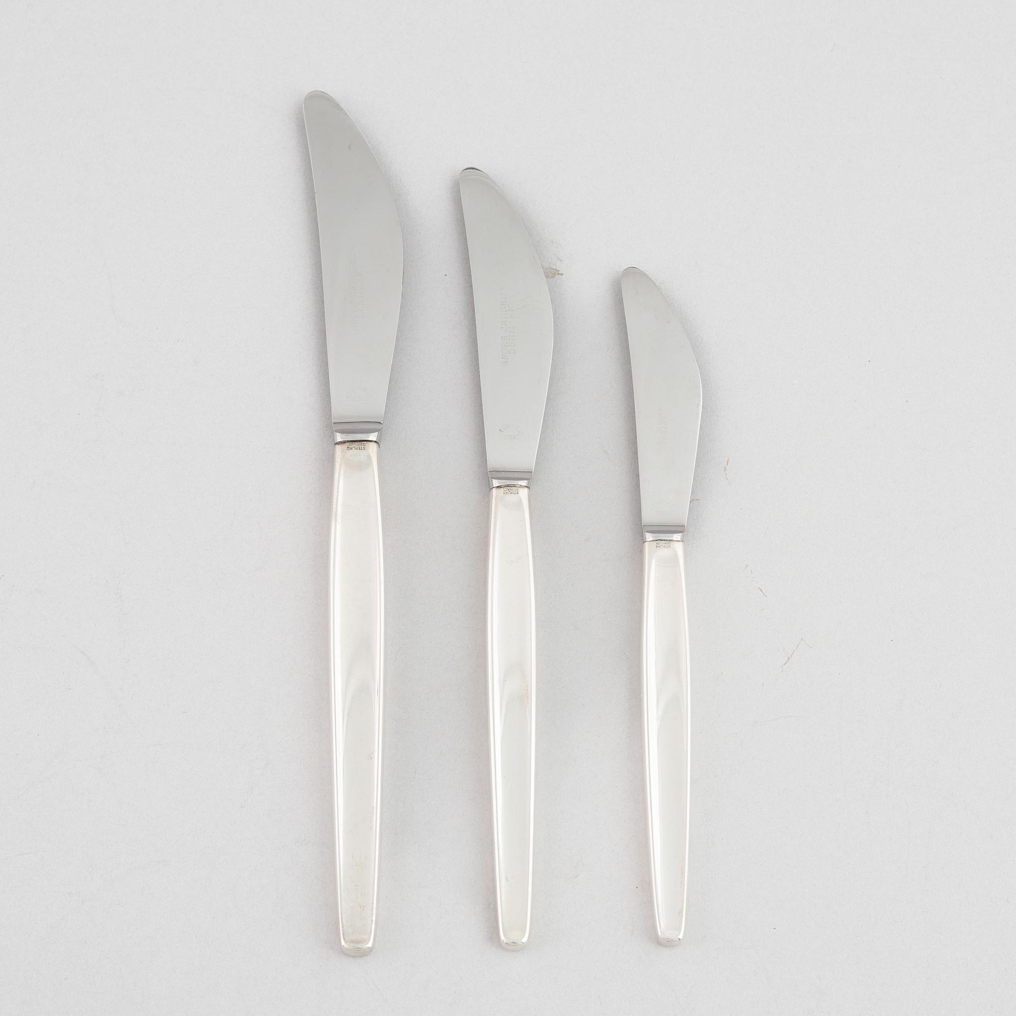 Tias Eckhoff, cutlery set, 99 pieces, sterling silver, "Cypress", Georg Jensen, Denmark.