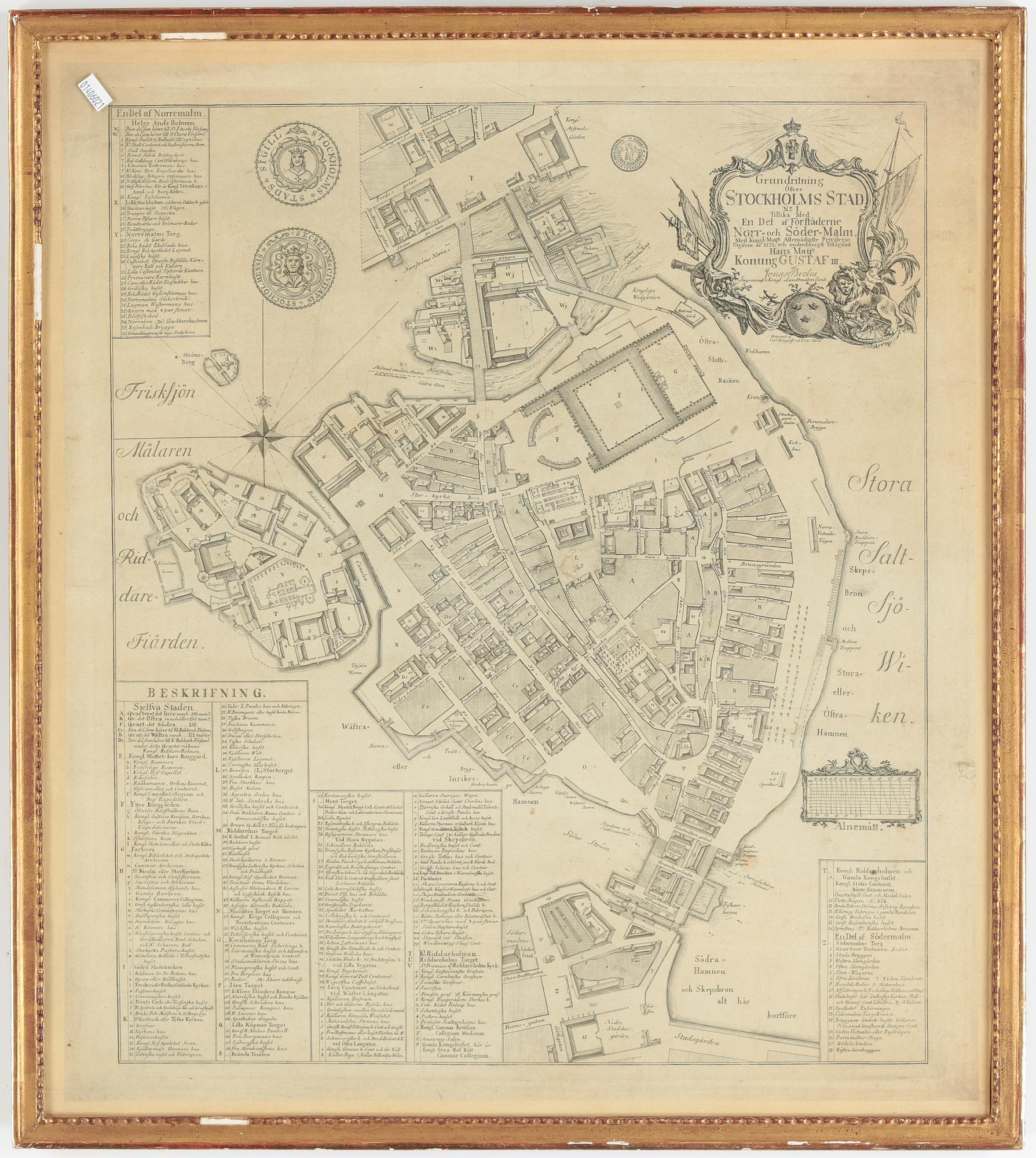 KARTA, Jonas Brolin, Grundritning öfver Stockholms Stad, 1771.