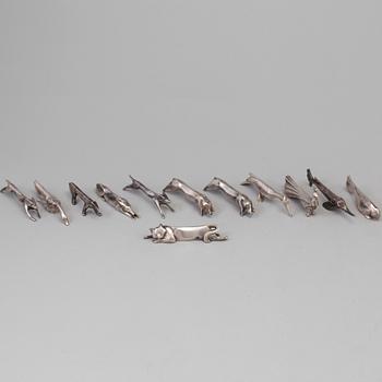 12 silver plated animal-shaped knife rests designed by Marcel Edouard Sandoz for Gallia Christofle, France.