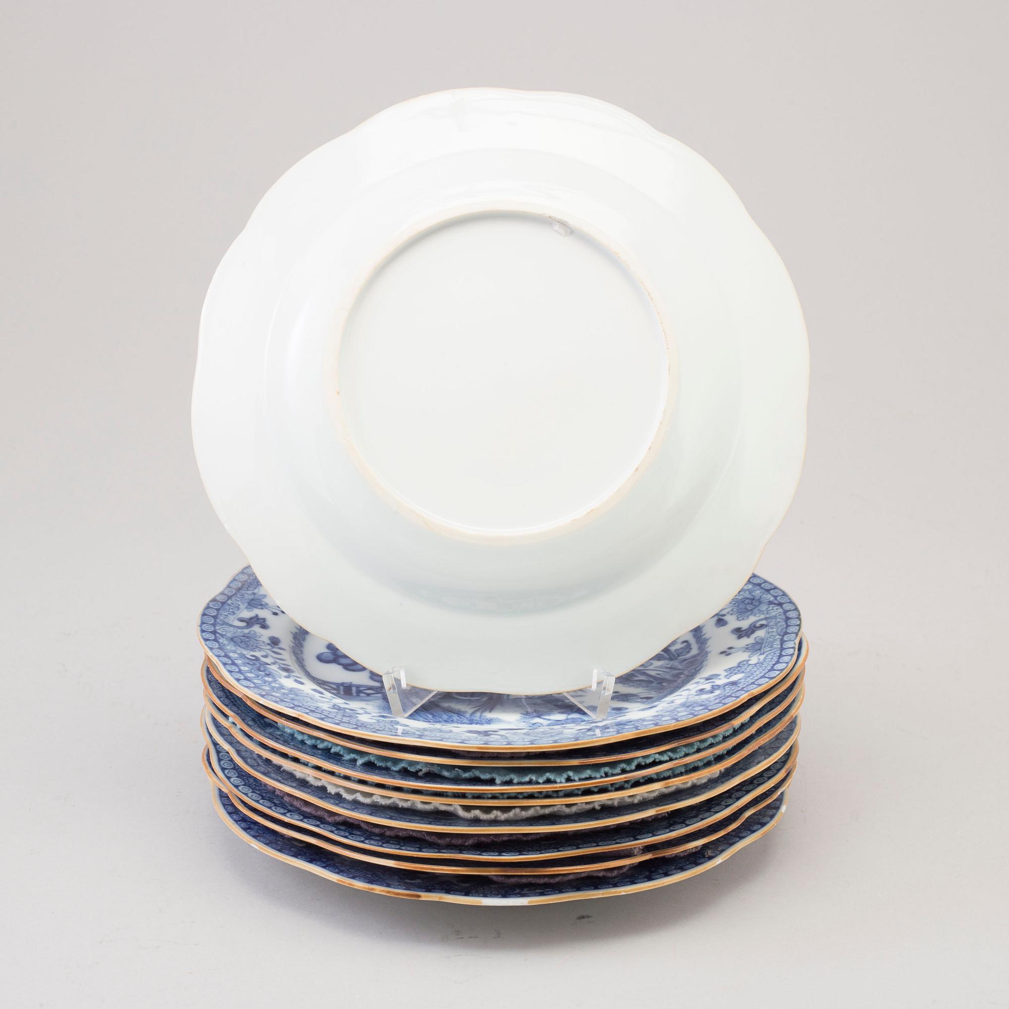 Nine blue and white porcelain plates, Qing dynasty, Qianlong (1736-95).