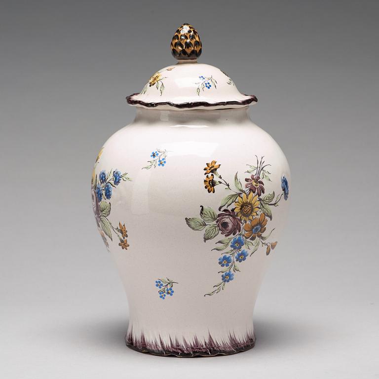 A Swedish Rörstrand faience jar with cover, 18th Century.