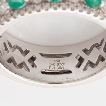 Emerald and brilliant cut diamond ring.