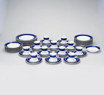 SIGVARD BERNADOTTE, 43 piece, porcelain tableware, "Christineholm"/"Marianne Royal Blue" Millenium 2000.
