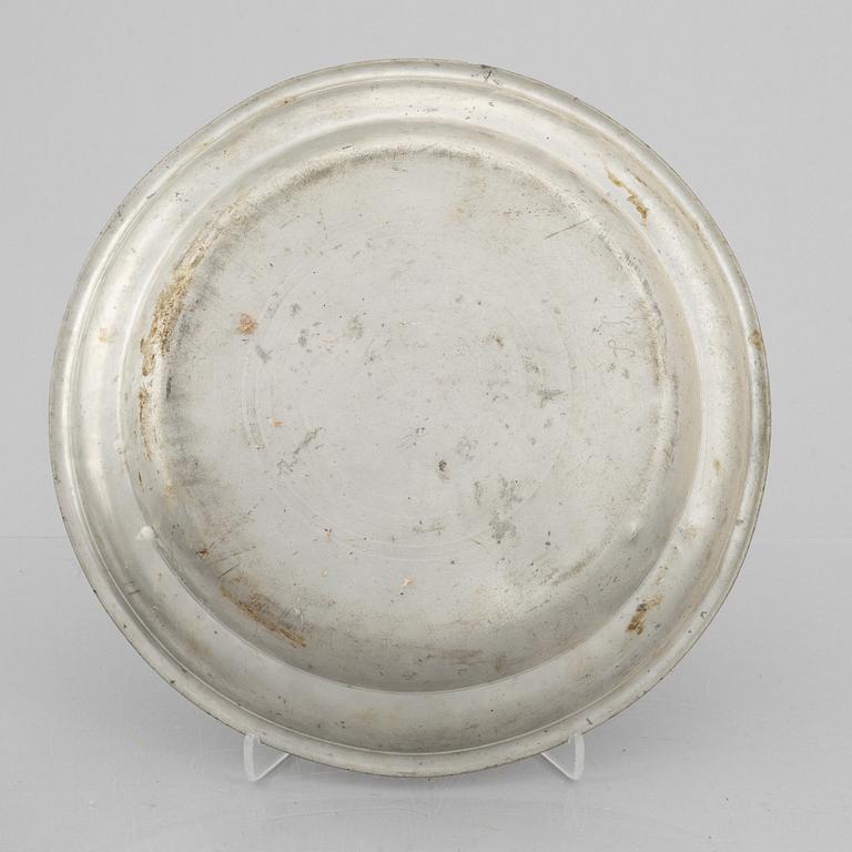 Tin trays, three pieces by William Helleday and Israel Buhrman, Stockholm, 1820 and 1834.