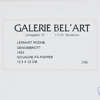 LENNART RODHE, gouache, monogramsignerad, utförd 1955.