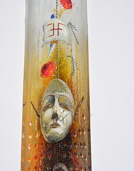 Bertil Vallien, a sand cast glass sculpture of a standing half-boat, Kosta Boda, Sweden.