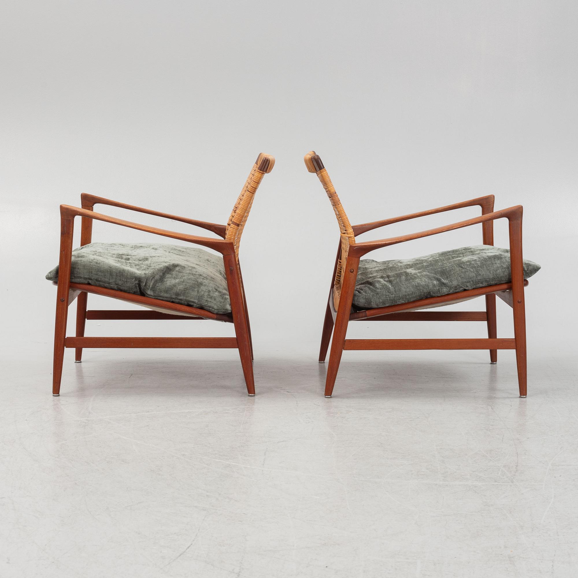 Ib Kofod Larsen, fåtöljer, ett par, "Åre", nr 809, Olof Persons Fåtöljindustri (OPE), Jönköping 1950-60-tal.