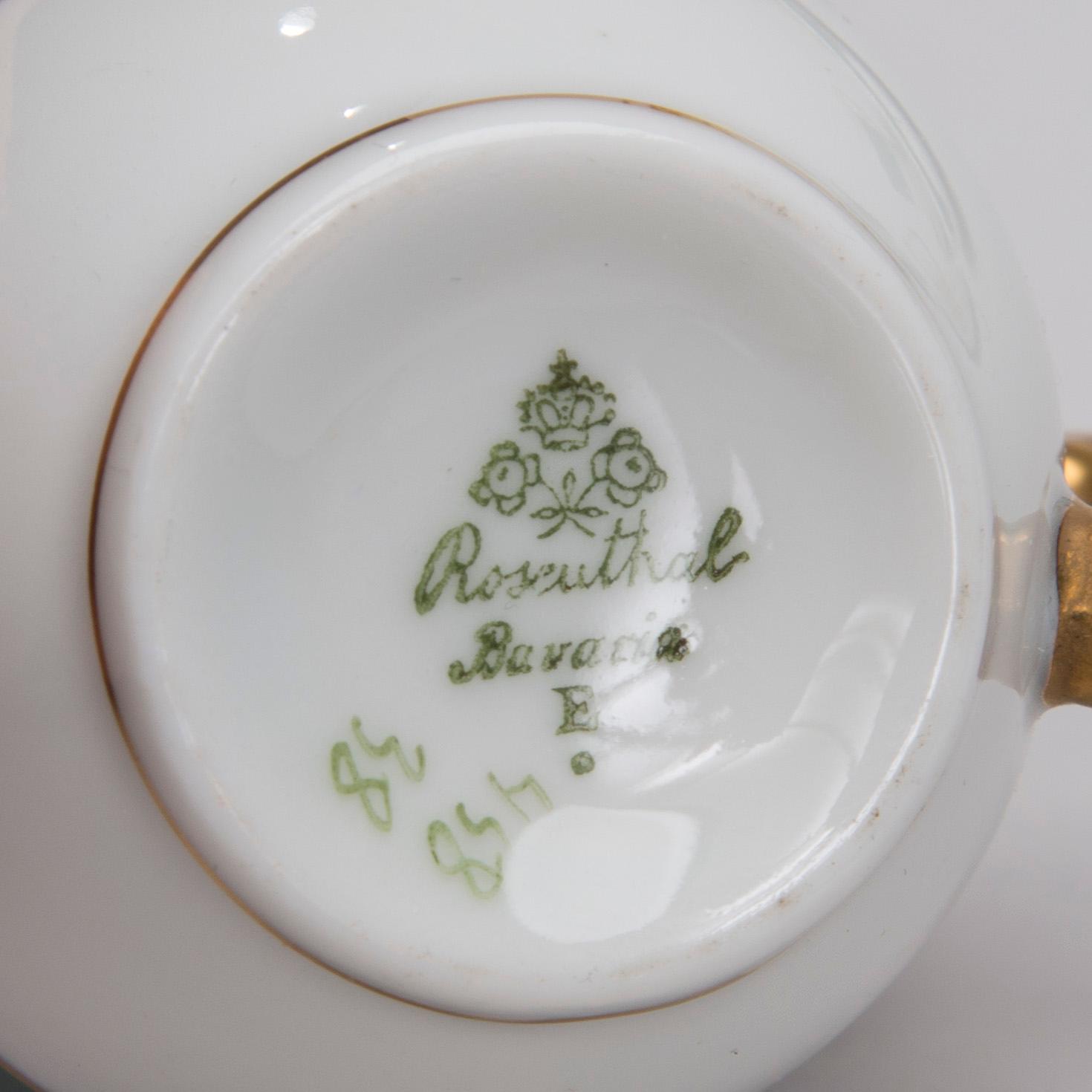 MOCCAKOPPAR MED FAT, 8 st, porslin, Rosenthal Bavaria, 1920-30-tal.