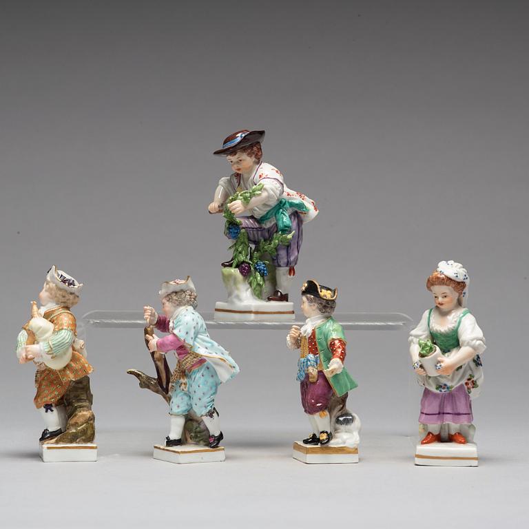 A group of five porcelain figurines of children, Meissen and Vienna.