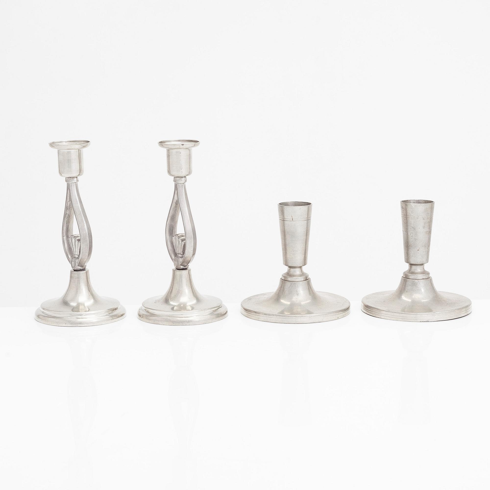 Paavo Tynell, two pairs of 1930s candlesticks for Taito.