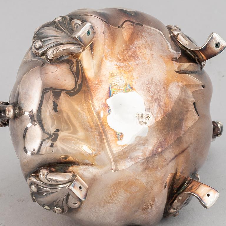 A silver coffee pot, creamer, sugar bowl and tray, swedish import mark.