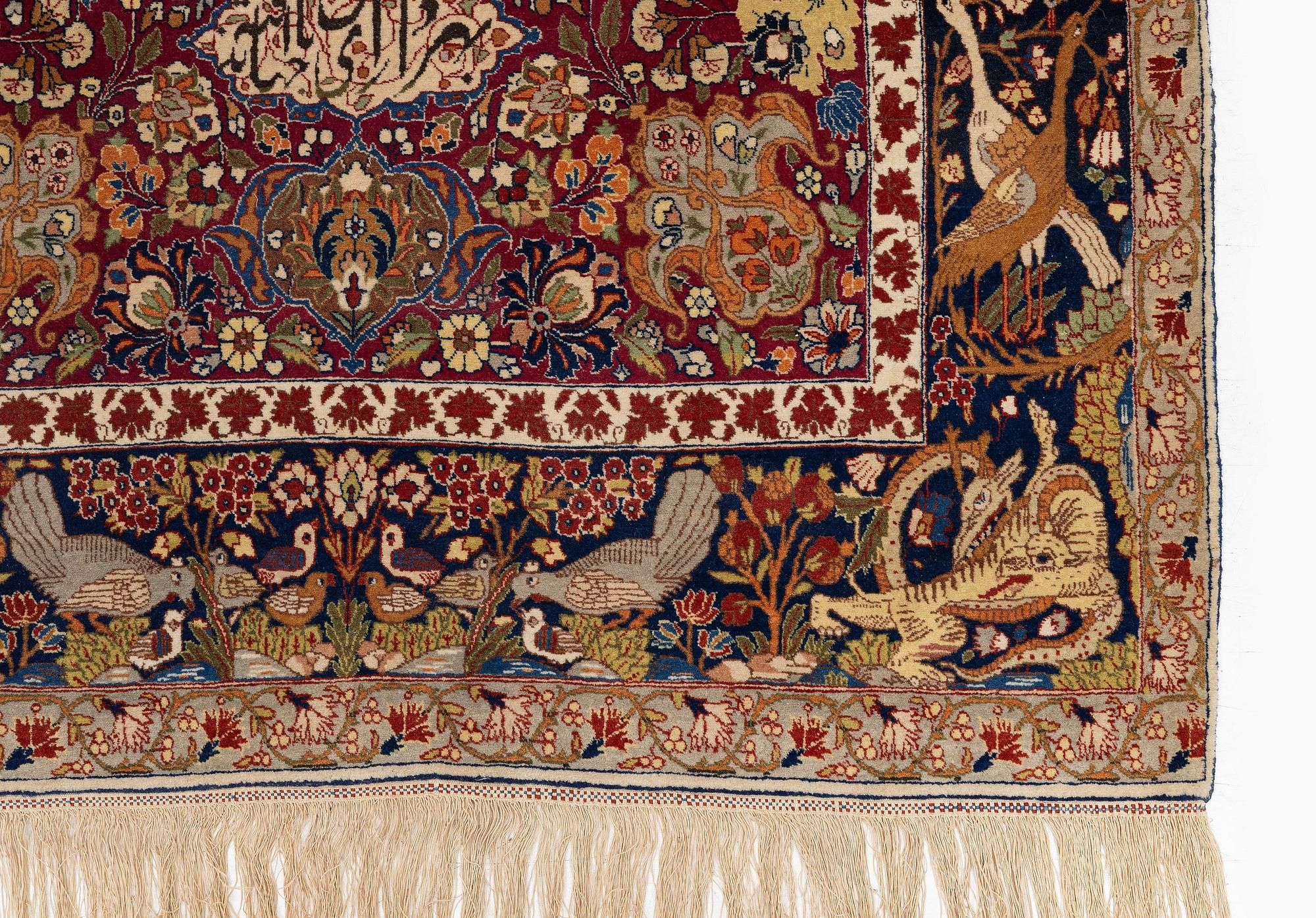 A semi-antique pictoral Tabriz rug, Northwest Persia, c. 200 x 136 cm.