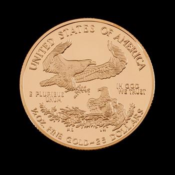 GULDMYNT, fine gold, 25 dollars, Liberty, USA, 2004. Vikt ca 17 gram.