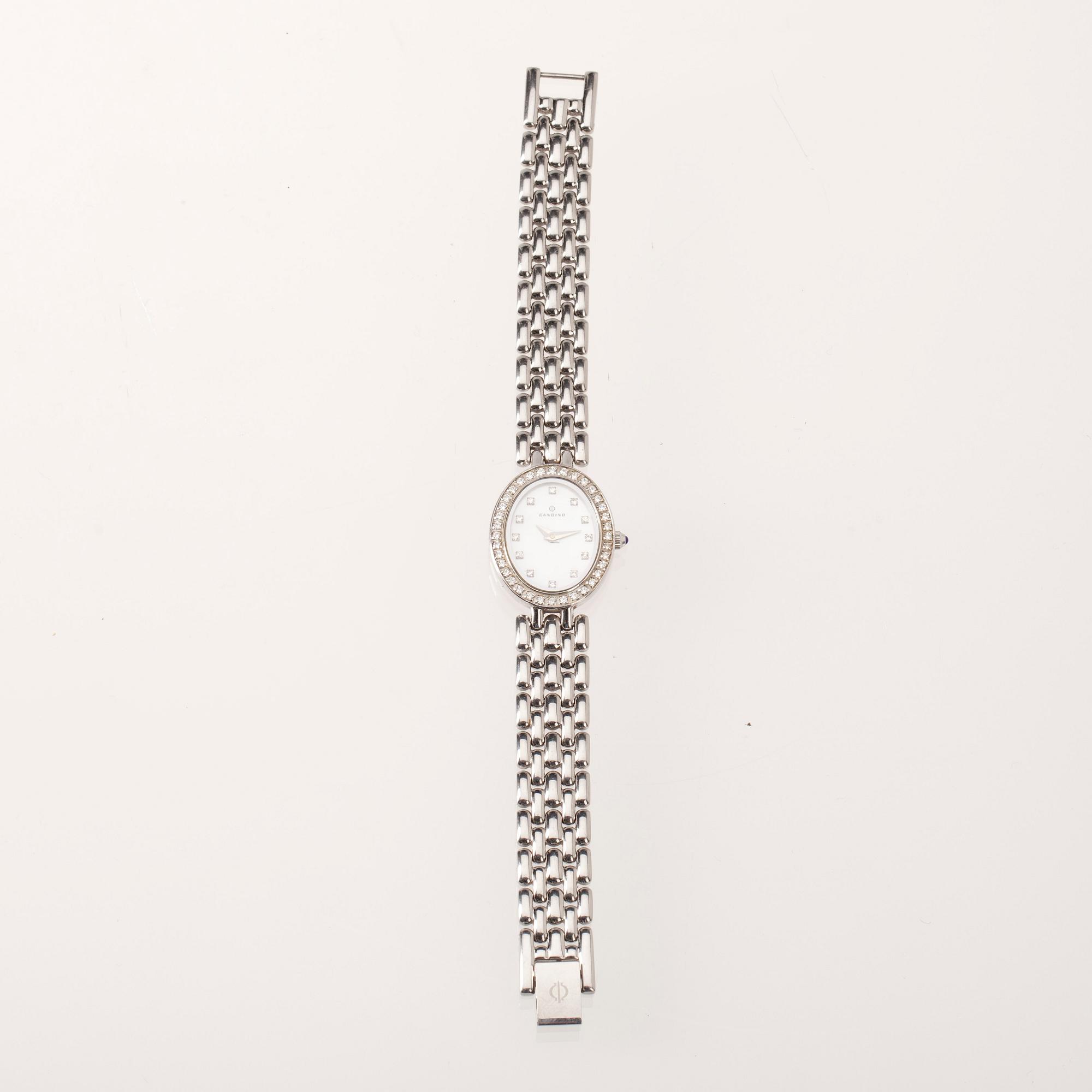 ARMBANDSUR, dam. Candino. Kvartsurverk. Stål, pärlemor, syntetiska ädelstenar.