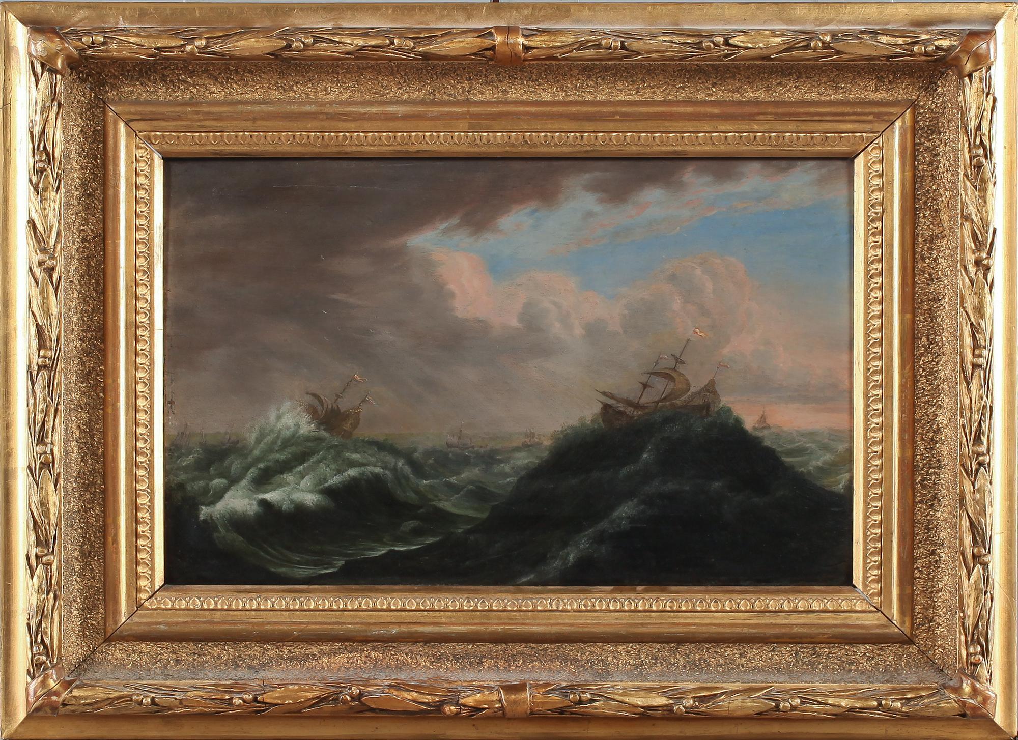 OKÄND KONSTNÄR, olja på pannå, Van Der Veldes art, osignerad, 1800-tal.