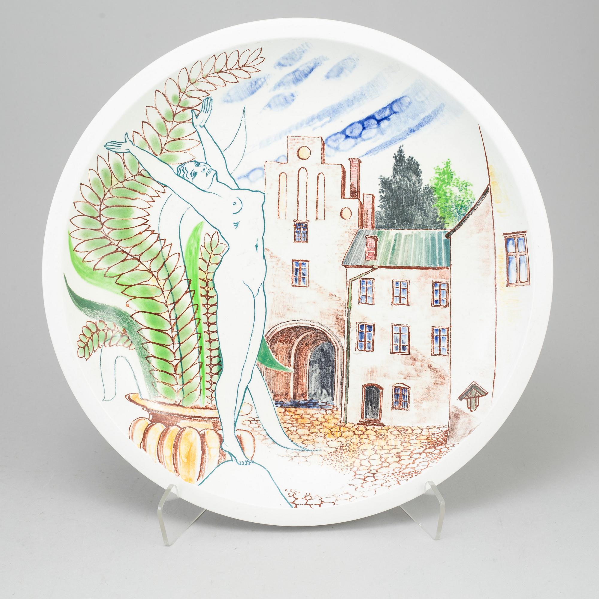 CARL-HARRY STÅLHANE & OSKAR DAHL, three stoneware plates, Rörstrand, Sweden, mid 20th century.