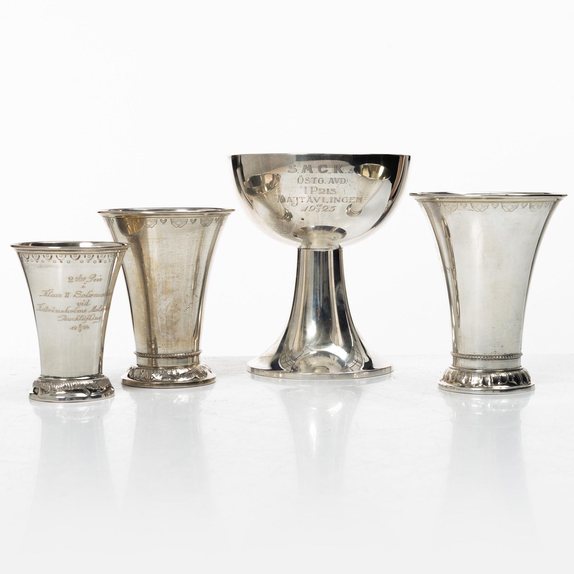 Trophies, 4 pcs, silver, including GAB and CG Hallberg, 20th century.