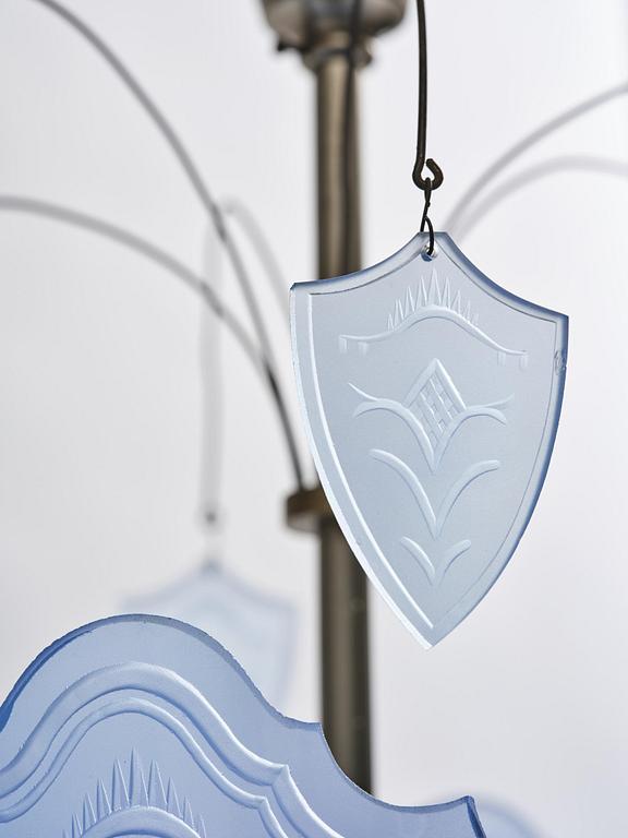 Edward Hald, a Swedish Grace ceiling lamp, Orrefors, 1920s.