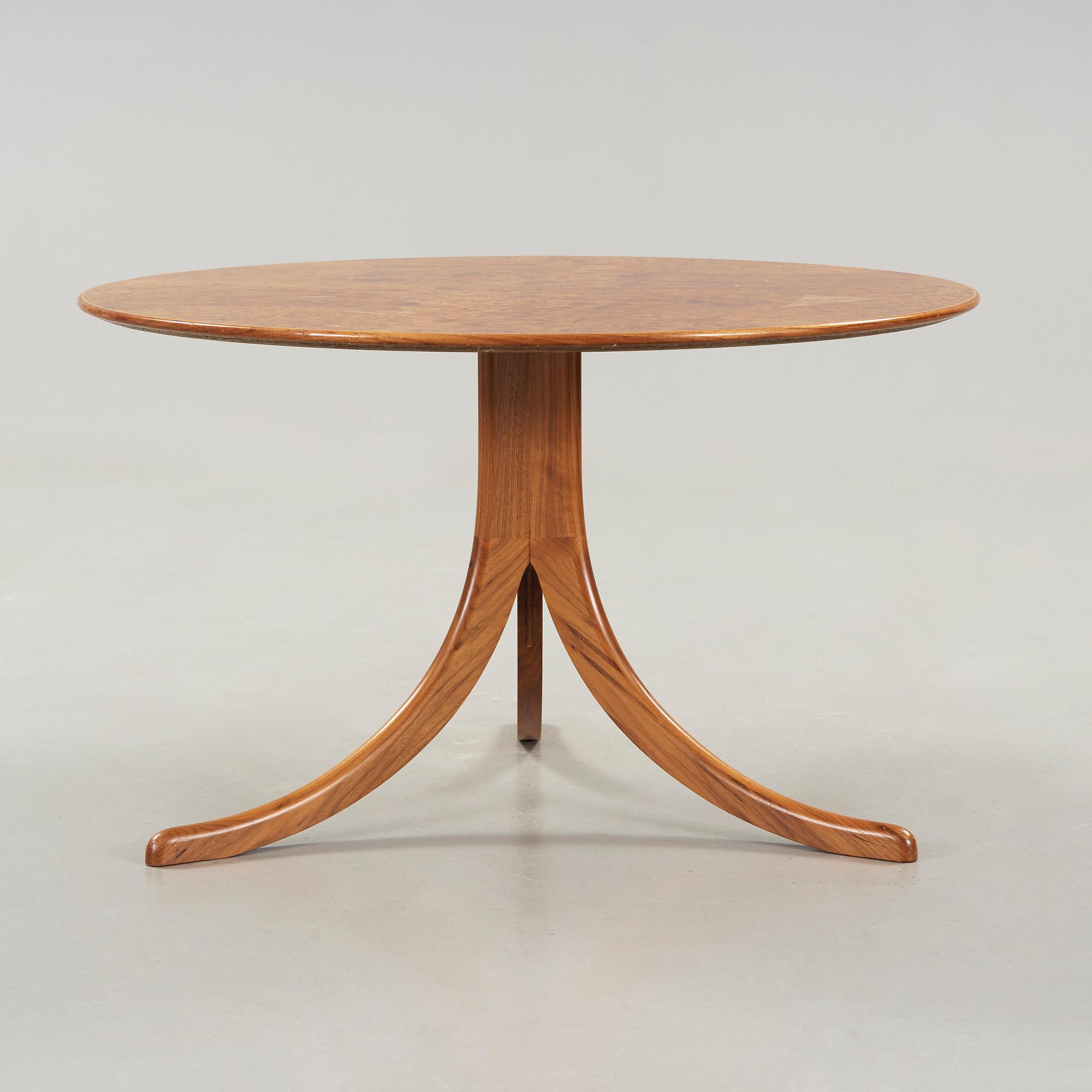 a burled wood top table, deisgned by Josef Frank for Svenskt Tenn Sweden, probably 1950-60's.