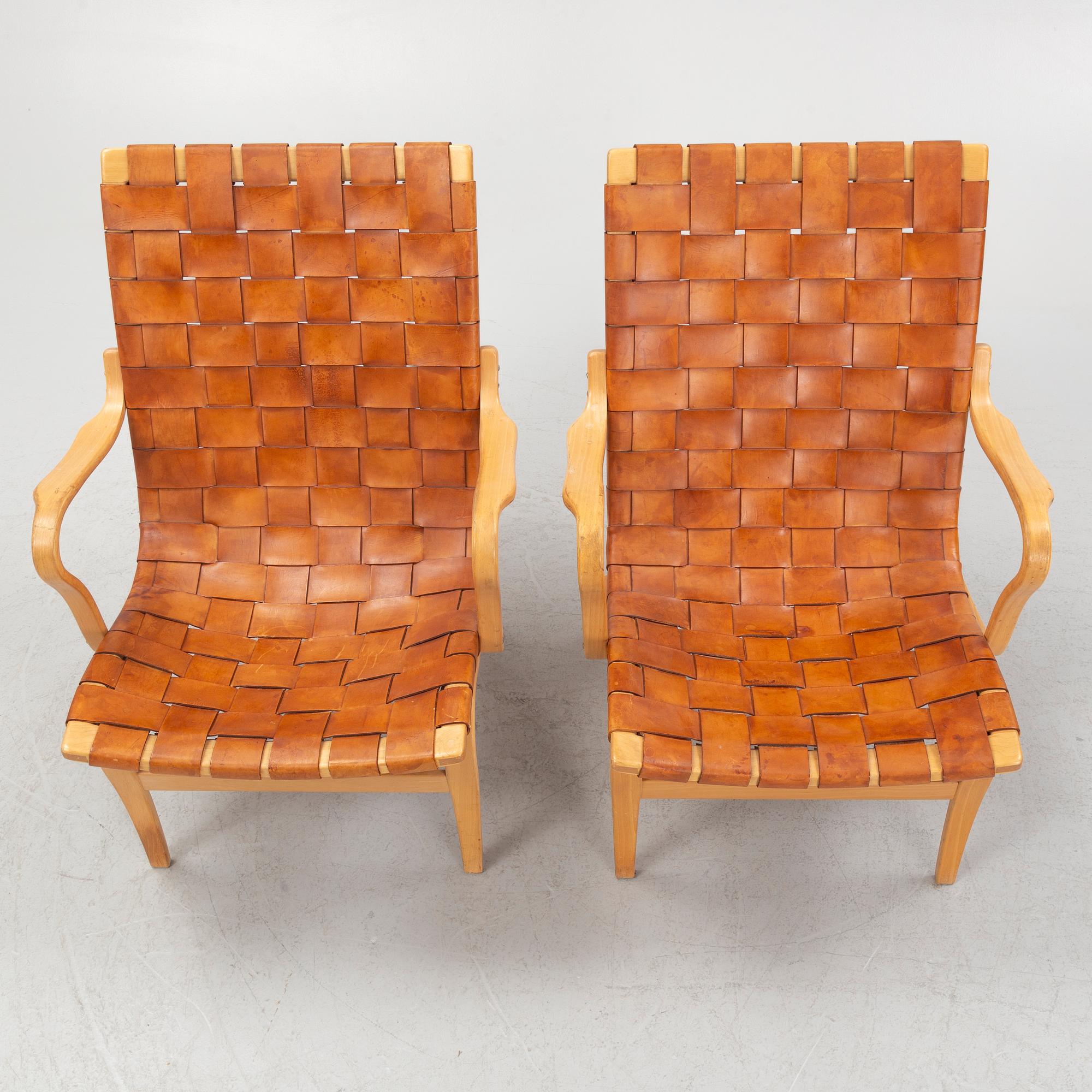 Bruno Mathsson, a pair of 'Eva' armchairs, Firma Karl Mathsson, Värnamo, Sweden, 1976.