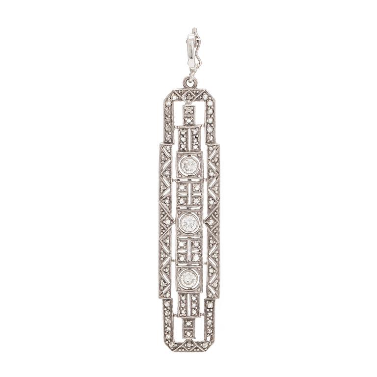 An 18K white gold pendant set with brilliant-cut and rose-cut diamonds.