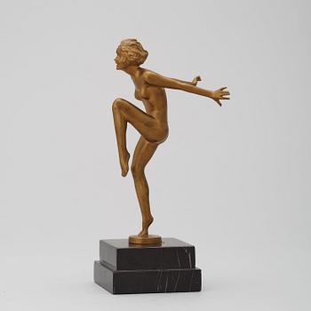 A Josef Lorenzl Art Déco gilt bronze sculpture of a nude dancer, Austria.