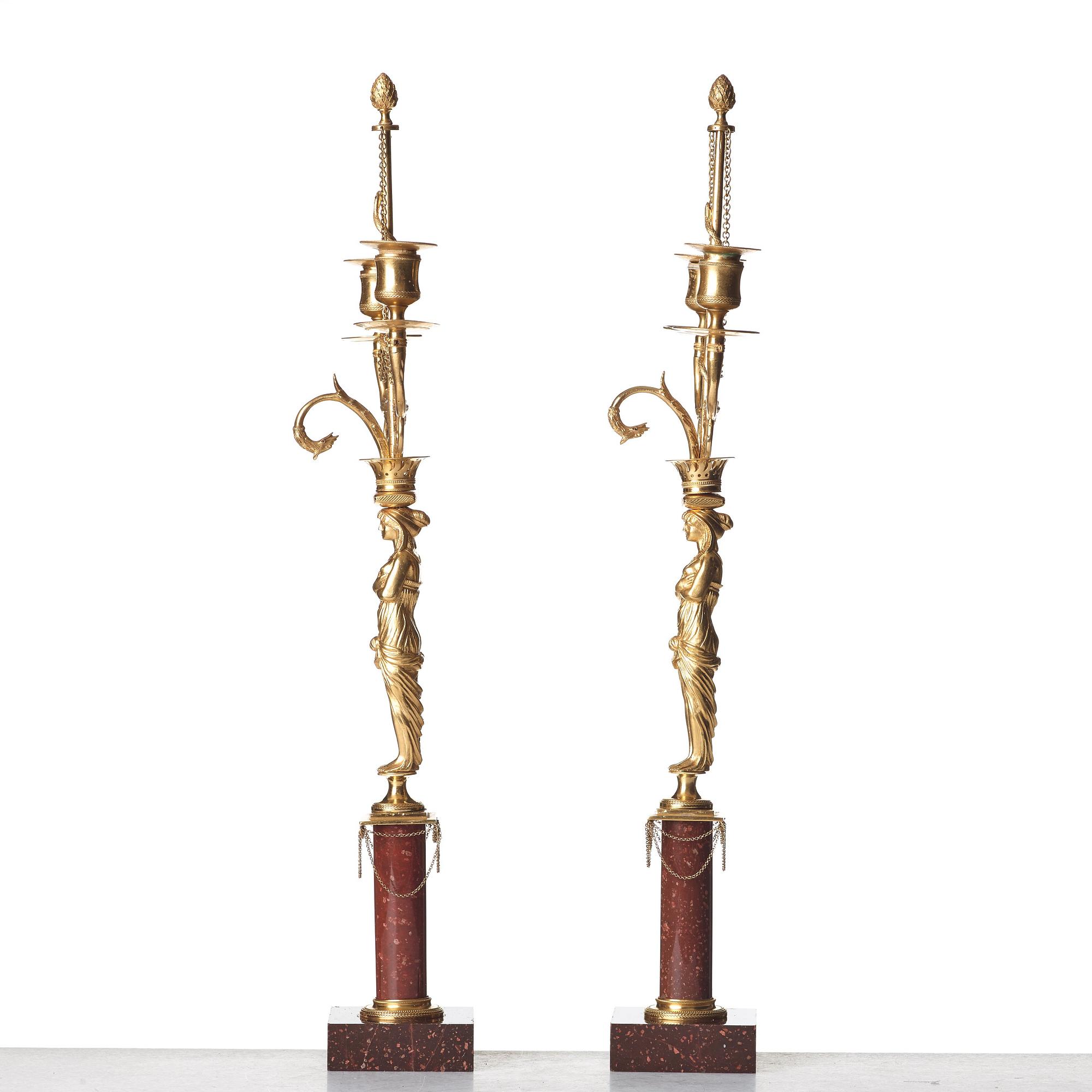 KANDELABRAR, för två ljus, ett par, sengustaviansk stil, 1800-tal.