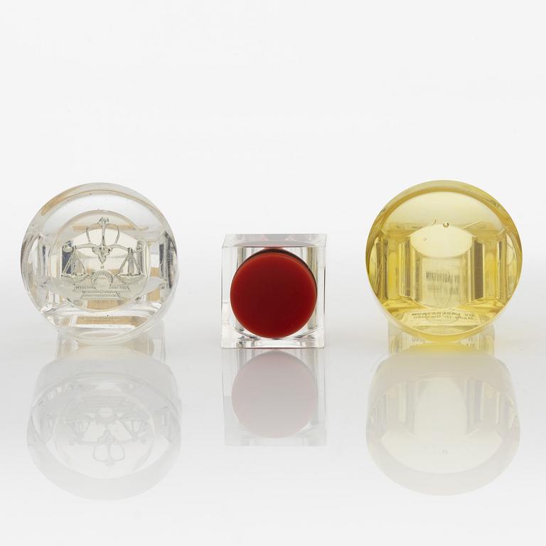 Siv Lagerström, three rings, acrylic plastic. Engraved works from the 1970s.
