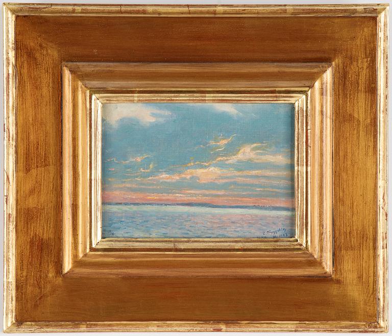 Erik Tryggelin, oil on panel, signed and dated Vadstena 26/8 1943.