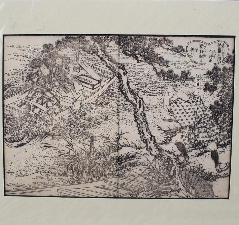 BLAD från ALBUM, 6 st, träsnitt. Japan, 1800-tal.