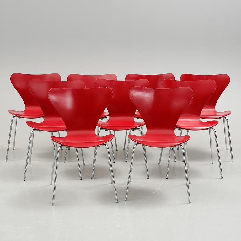 STOLAR, 9 st, "Sjuan", Arne Jacobsen, Fritz Hansen, Danmark.