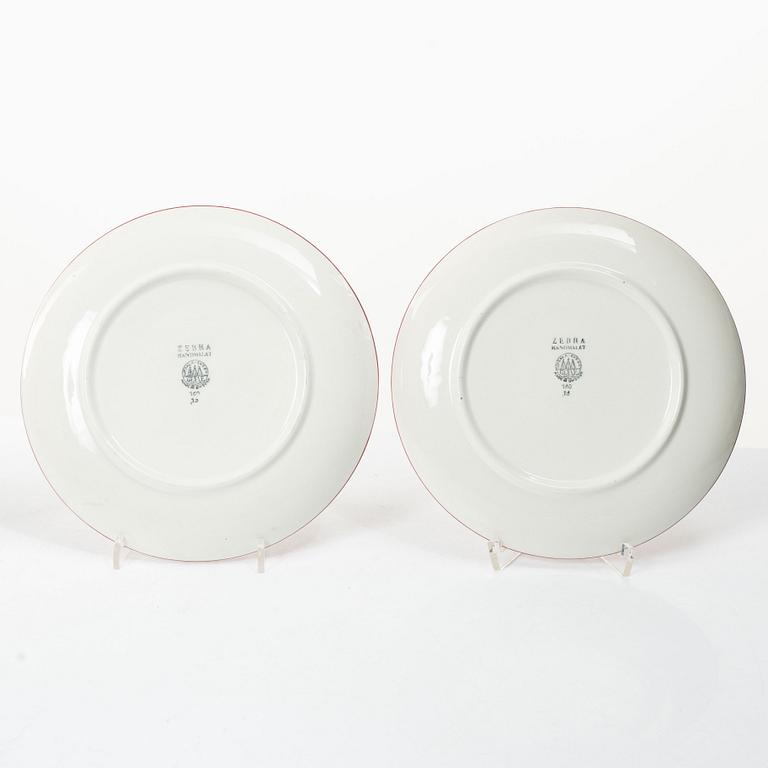 Eugen Trost, Five 'Red Zebra' cream-ware side plates. Uppsala-Ekeby Gefle.