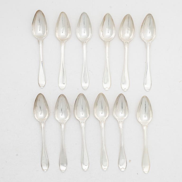 Twelve Swedish silver spoons, mark of Petter Adolf Sjöberg, Stockholm, 1819–1820.