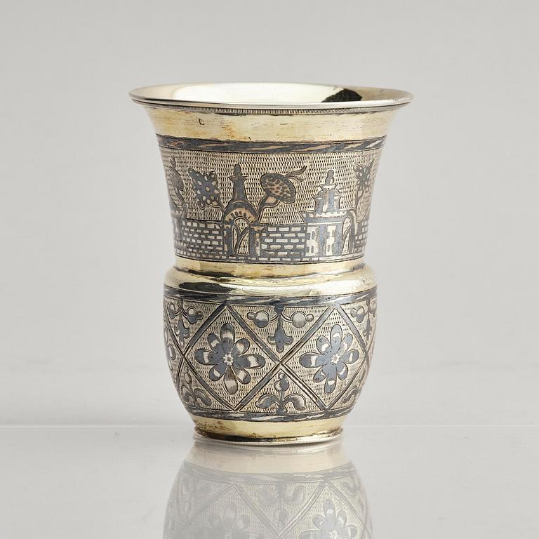 A Russian silver-gilt niello beaker, Moscow 1837. Unidentified maker. Assay master Nikolaj Bubrovin.