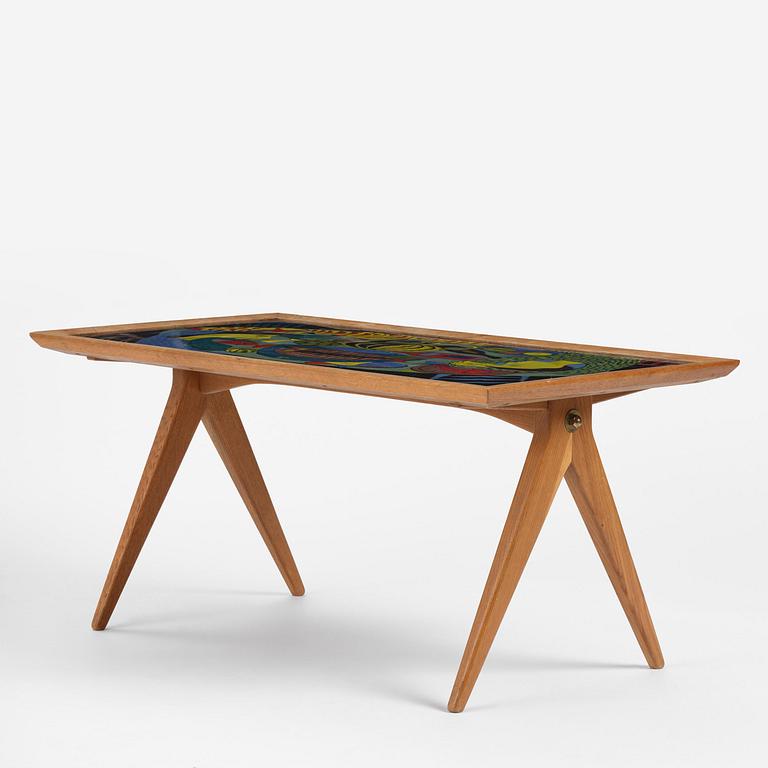 Stig Lindberg, & David Rosén, a coffee table from the Triva series, Gustavsberg, with base by Nordiska Kompaniet, 1952.