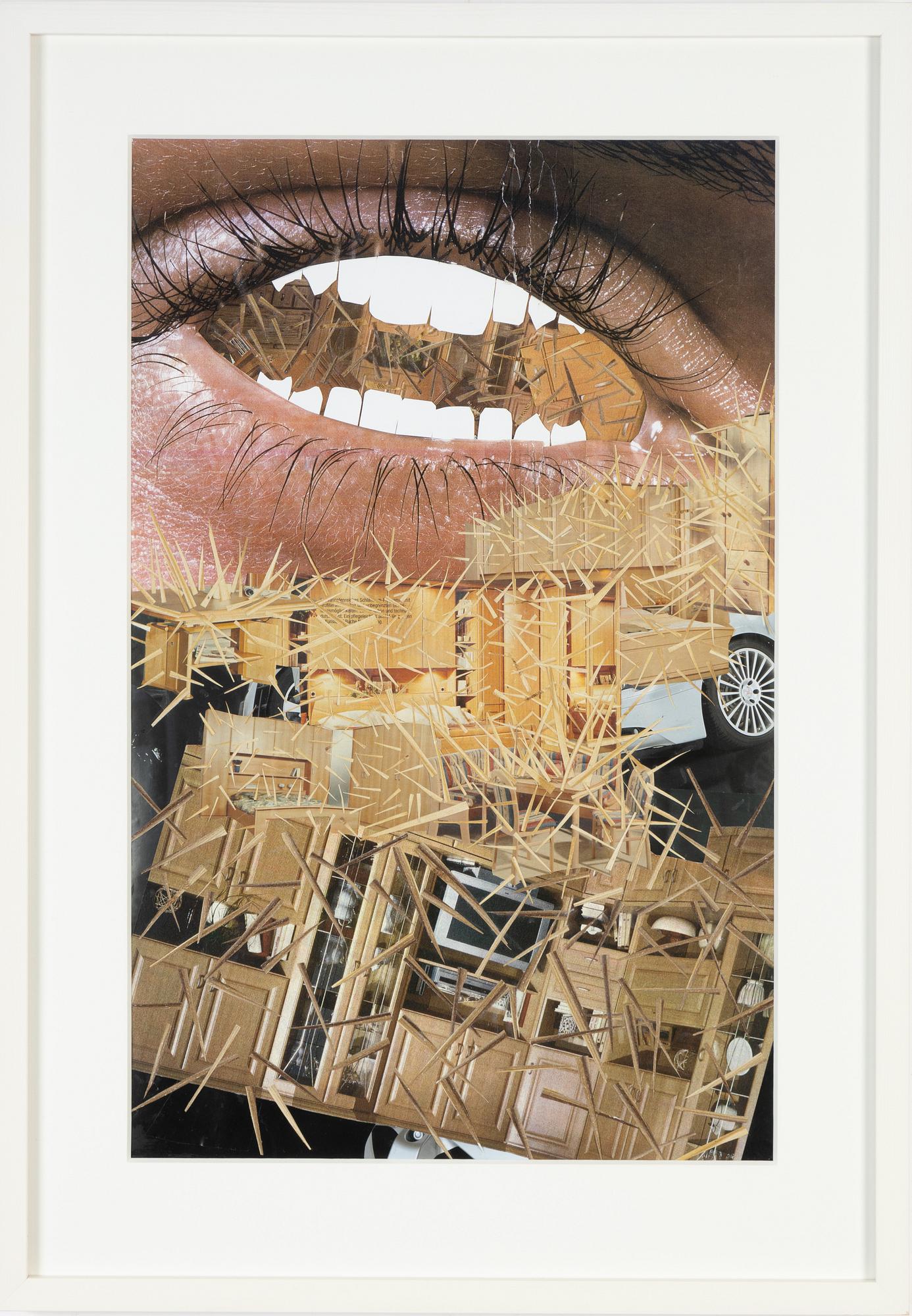 Veronica Brovall, collage on paper, signed and dated -05 on label verso.
