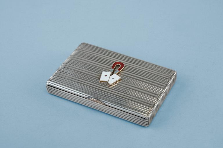 A CIGARETTE CASE, 84 silver, enamel, rose cut diamonds. Marked г.л St. Petersburg 1908-17. Weight 101 g.