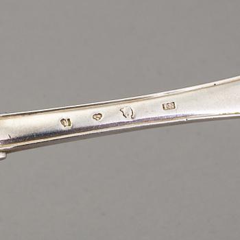 A set of six Swedish 18th century silver dinner-forks, mark of Isak Sauter, Stockholm 1778.