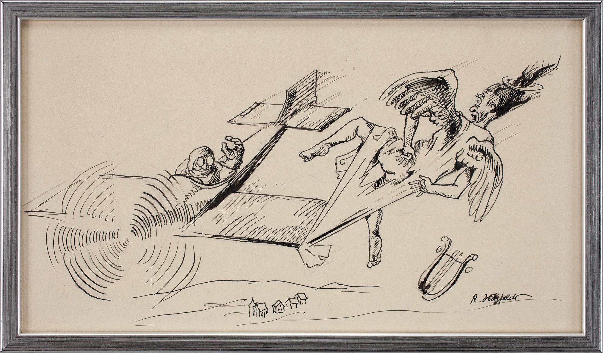 ROBERT HÖGFELDT, 2 st, handkolorerad litografi samt tuschteckning.