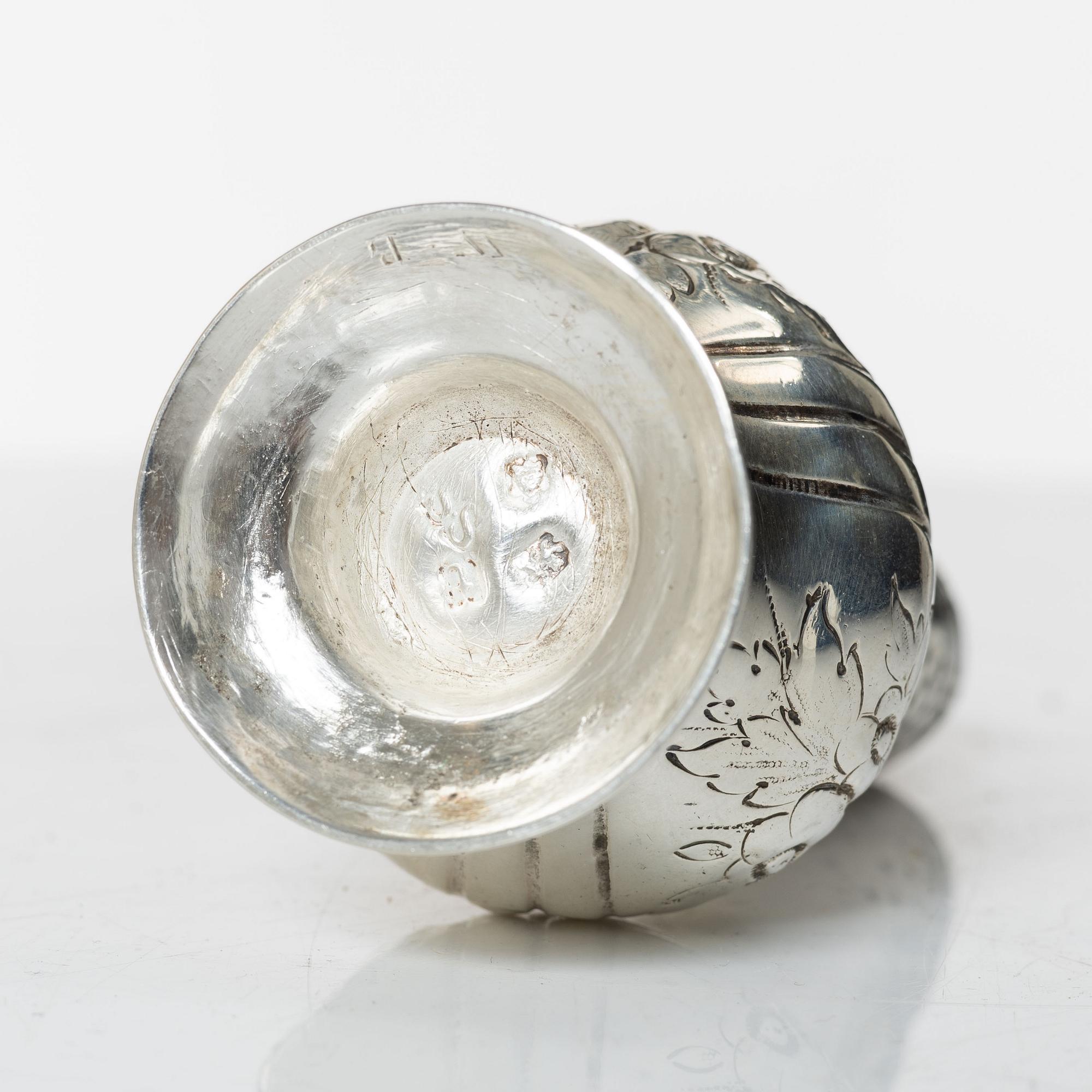 An English Rococo silver caster, mark of Samuel Smith III, London 1754.